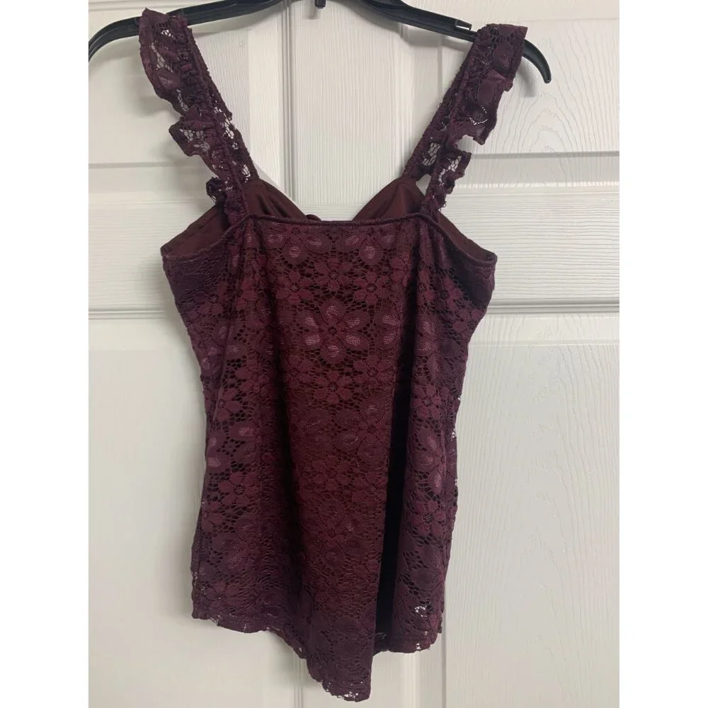 No Boundaries M (7-9)‎ Girls Burgundy Lace Babydoll Top Cottagecore Y2K